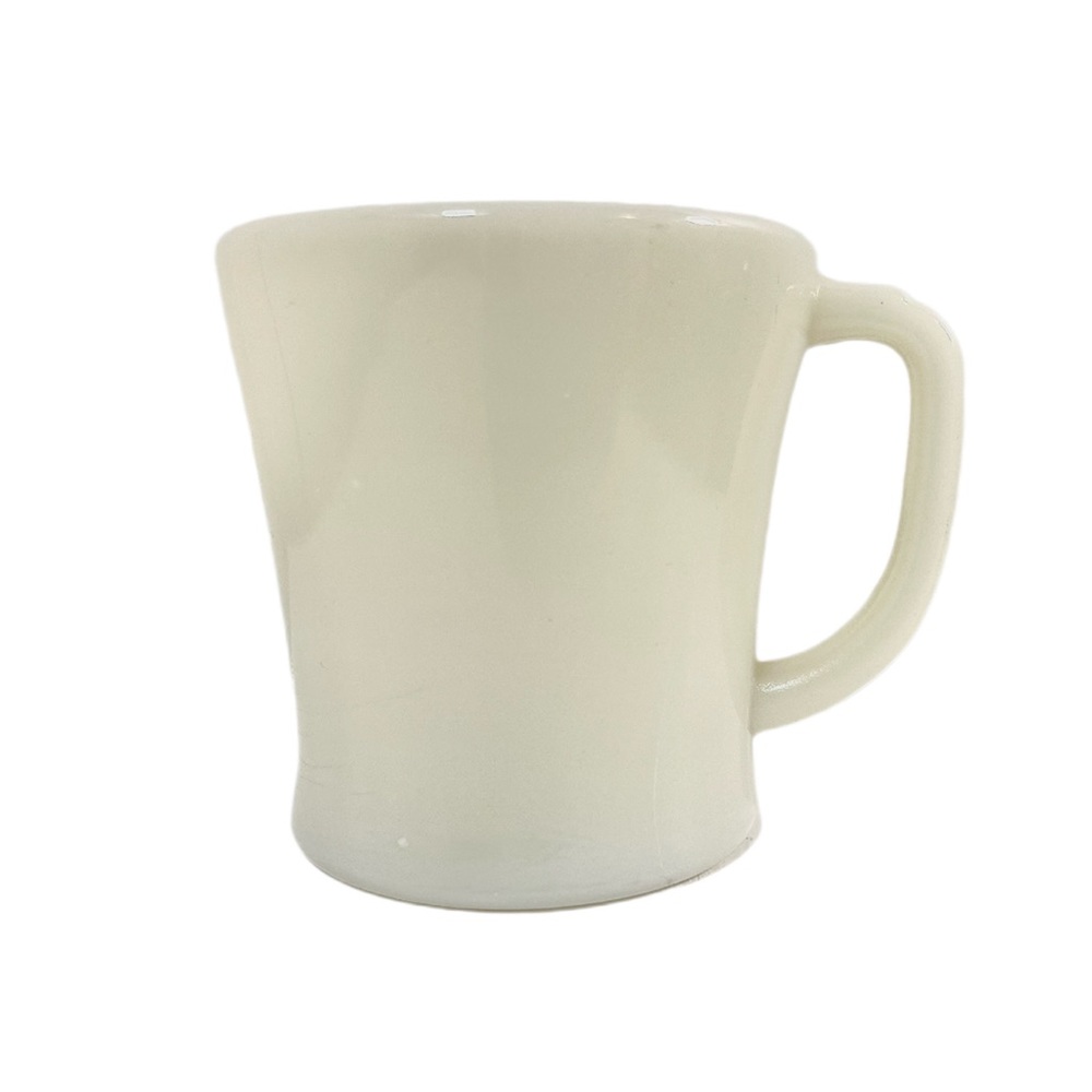 Vintage Fire King Mug Ivory Glass Flat Bottom Coffee Cup D Handle 40’s Oven Ware